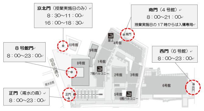 白山キャンパス入構時間