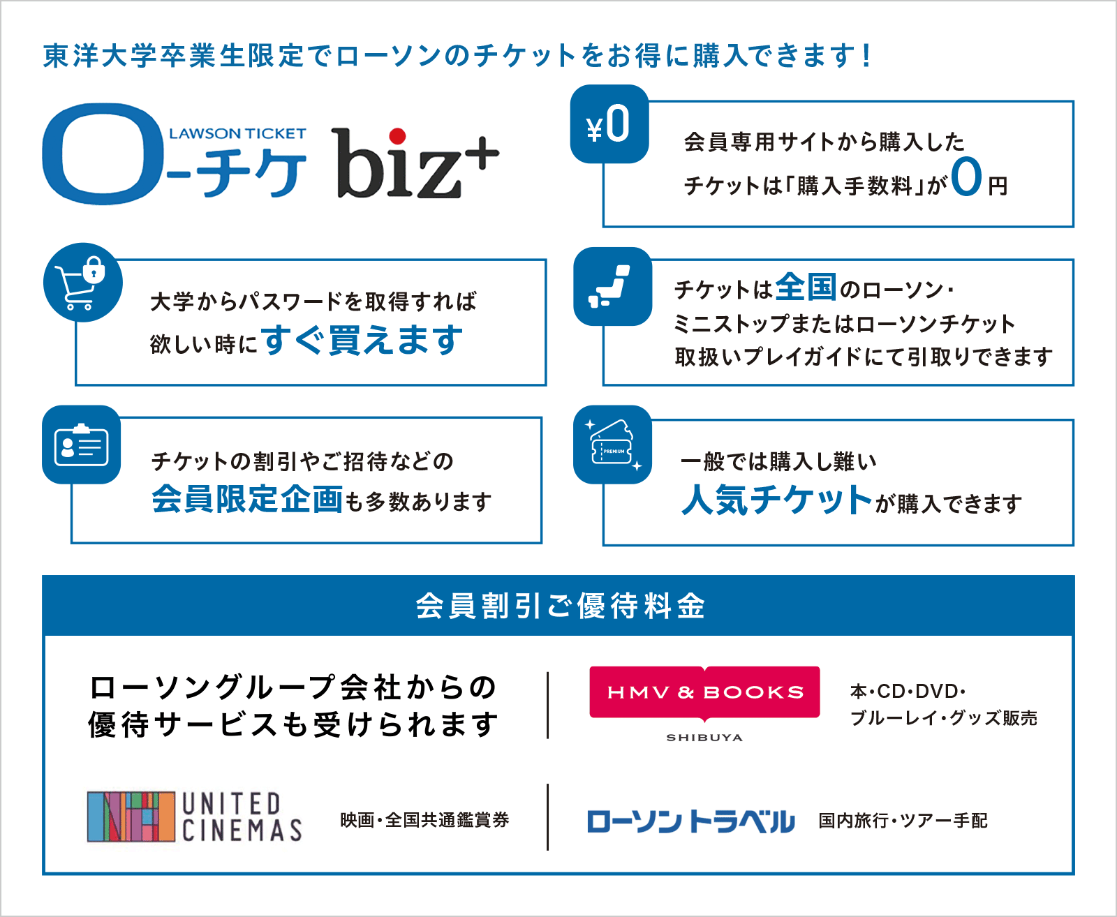 東洋大学卒業生限定でローソンのチケットをお得に購入できます！ O-チケ biz+