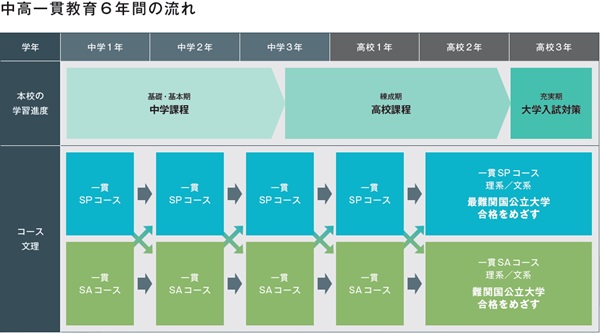 中高一貫コースの6年間の流れの表