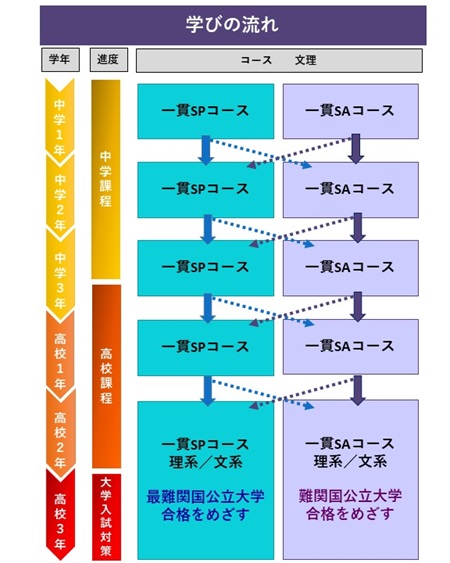 中高一貫コースの学びの流れの表