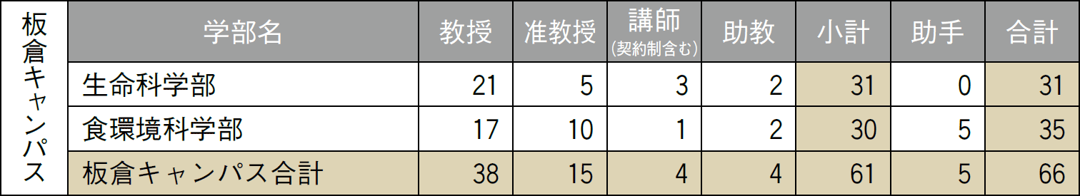 基礎データ ― 専任教員数：板倉キャンパス